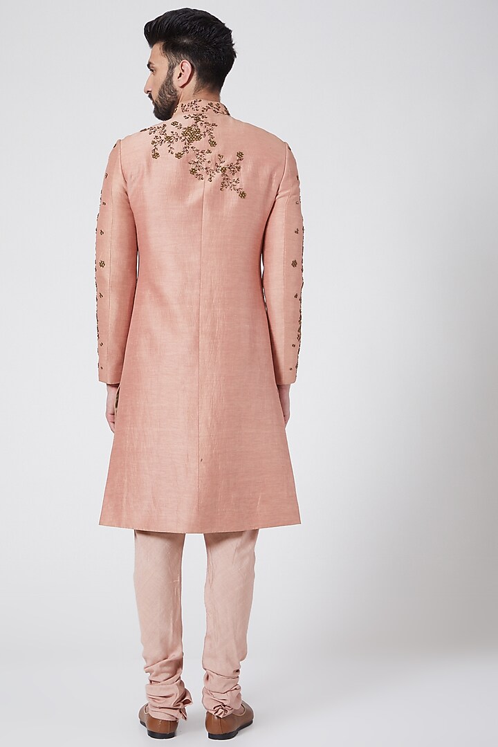 Old Rose Embroidered Groom Sherwani Set by Jatin Malik at Pernia's Pop Up Shop