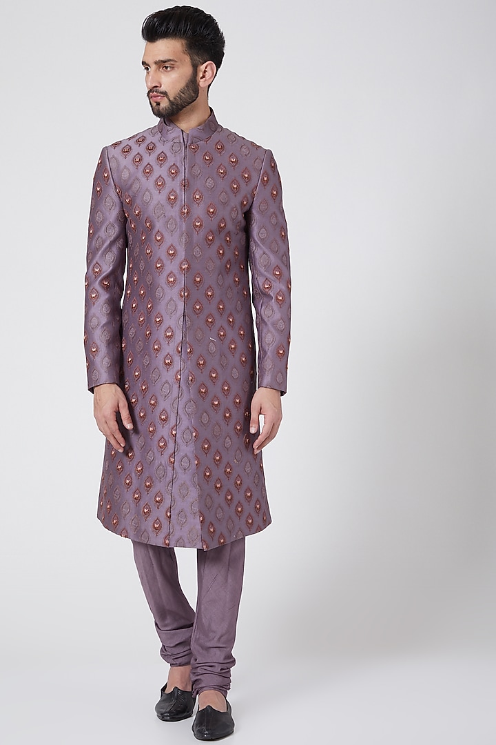English Purple Embroidered Groom Sherwani Set by Jatin Malik at Pernia's Pop Up Shop