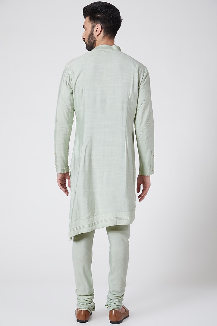 Duck Egg Blue Asymmetric Kurta Set by Jatin Malik at Pernia's Pop Up Shop