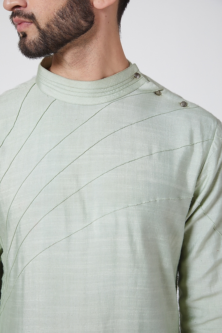 Duck Egg Blue Asymmetric Kurta Set by Jatin Malik at Pernia's Pop Up Shop