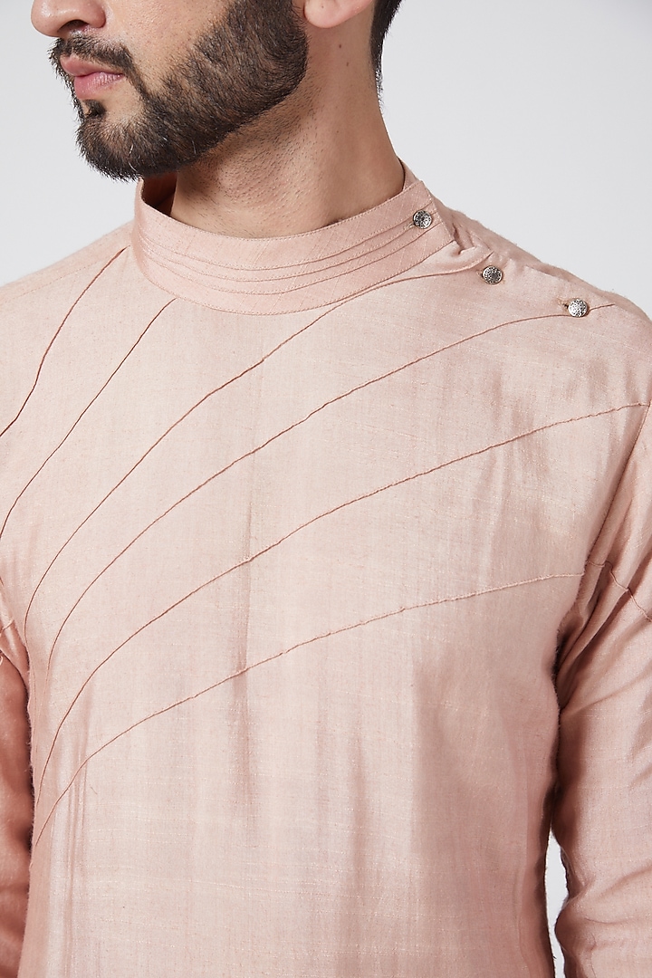 Old Rose Asymmetric Kurta Set by Jatin Malik at Pernia's Pop Up Shop