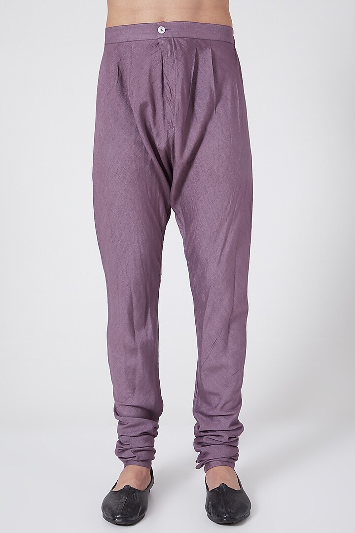 English Purple Slub Silk Asymmetric Kurta Set by Jatin Malik at Pernia's Pop Up Shop
