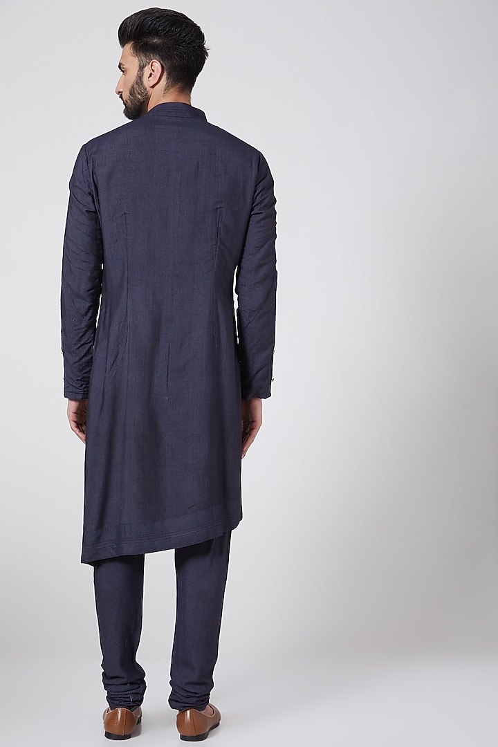 Midnight Blue Asymmetric Kurta Set by Jatin Malik at Pernia's Pop Up Shop