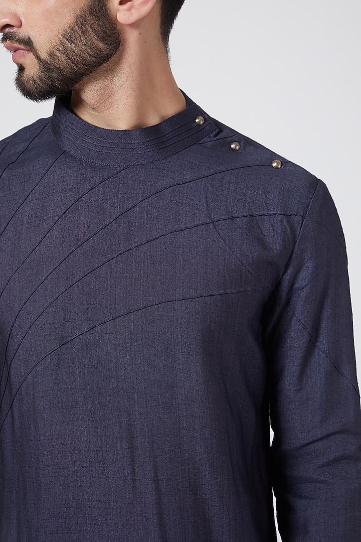 Midnight Blue Asymmetric Kurta Set by Jatin Malik at Pernia's Pop Up Shop