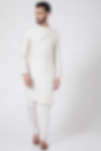Ivory Asymmetric Kurta Set by Jatin Malik