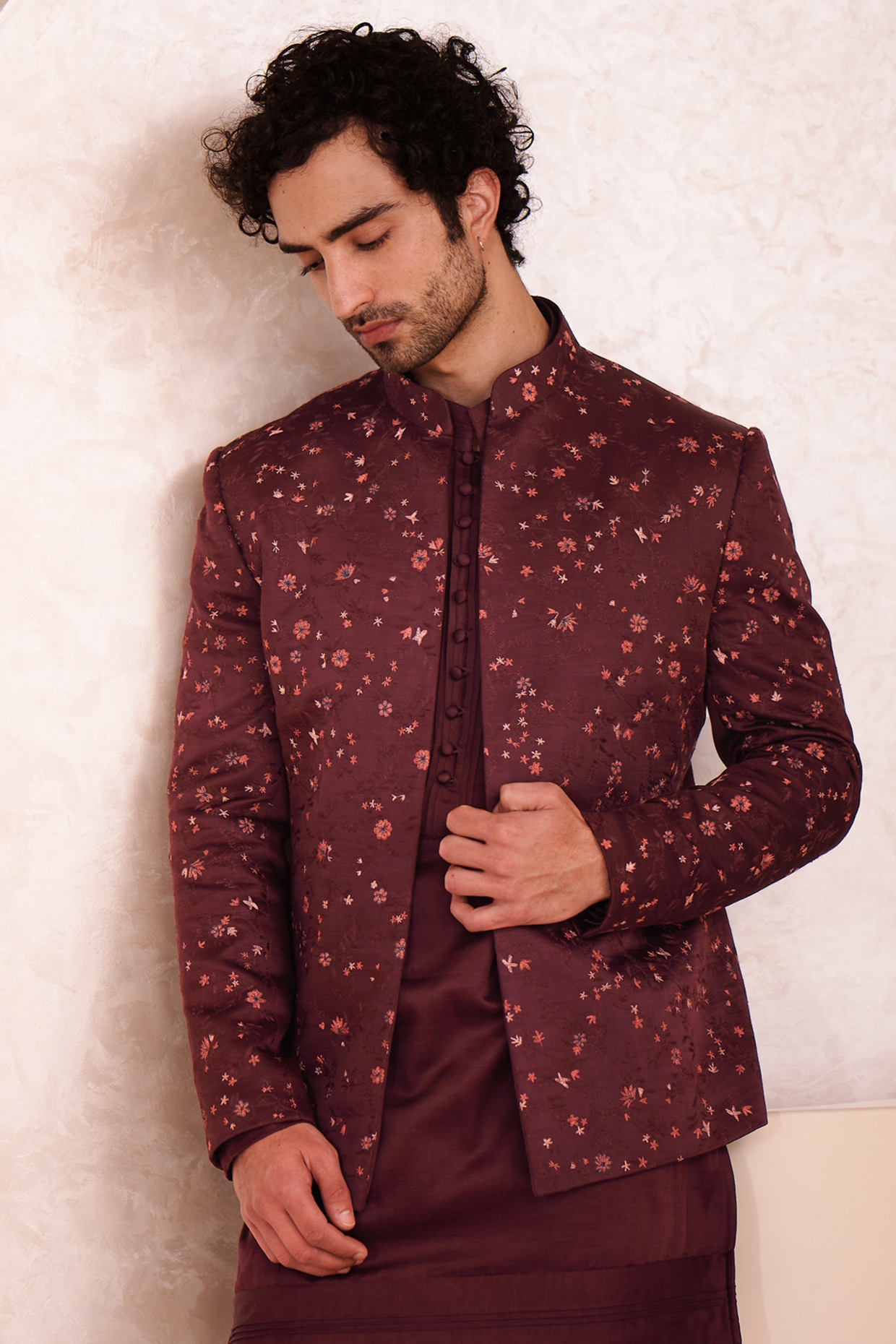 Maroon Woven Jacket Style Indo Western Sherwani Latest 992MW10