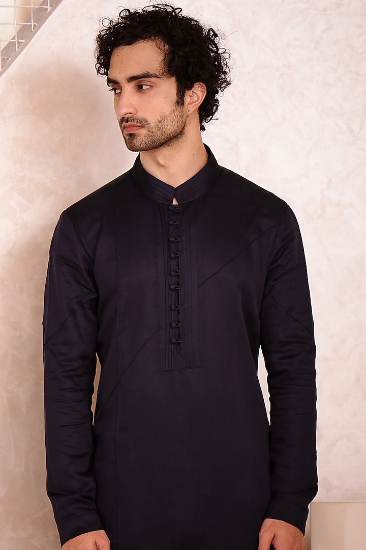Midnight Blue Hand Embroidered Indo-Western Jacket Set by Jatin Malik at Pernia's Pop Up Shop