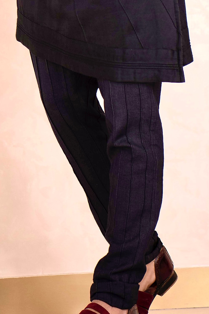 Midnight Blue Groom Bandhgala Jacket Set by Jatin Malik at Pernia's Pop Up Shop