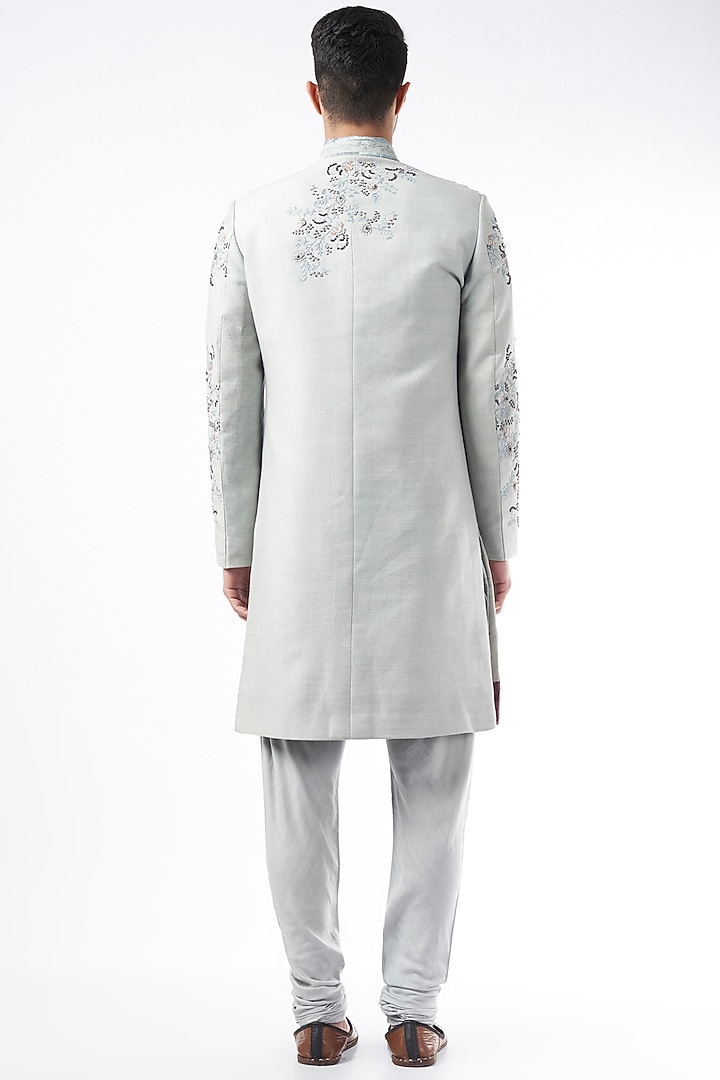 Charcoal Grey Hand Embroidered Groom Sherwani Set by Jatin Malik at Pernia's Pop Up Shop