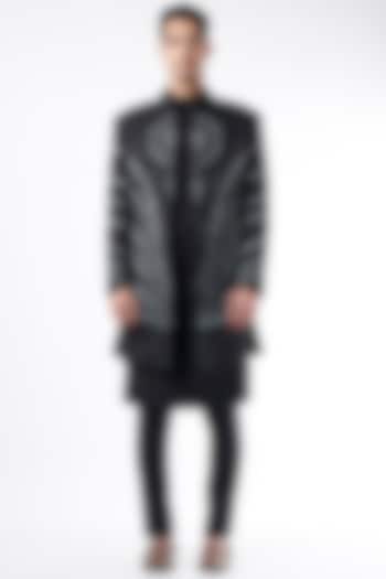 Black Hand Painted Achkan Jacket Set by Jatin Malik