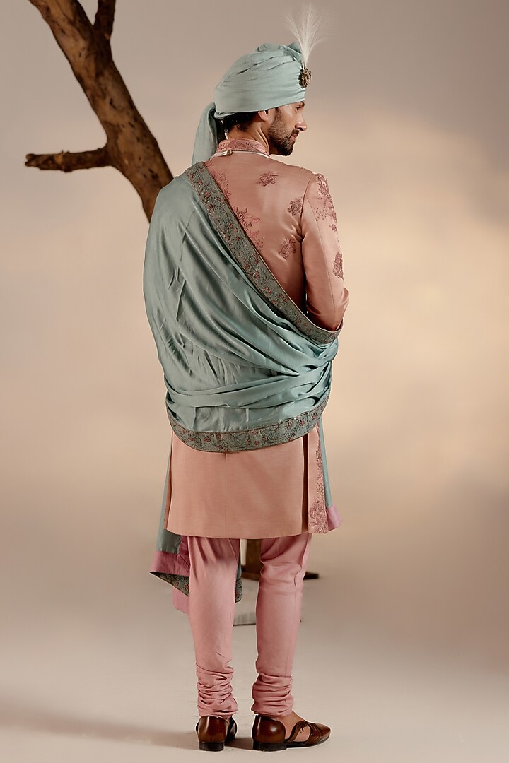 Orchid Pink Linen Silk Zari Hand Embroidered Groom Sherwani Set
by Jatin Malik at Pernia's Pop Up Shop