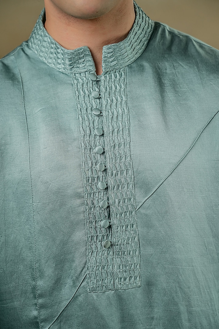 Chateau Grey Linen Silk Zardosi Hand Embroidered Indo-Western Set by Jatin Malik at Pernia's Pop Up Shop