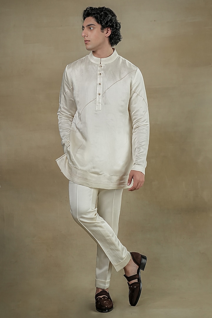 Ivory Linen Silk Kurta Set by Jatin Malik