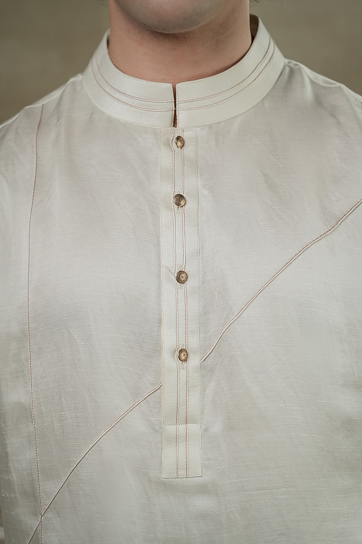 Ivory Linen Silk Kurta Set by Jatin Malik at Pernia's Pop Up Shop