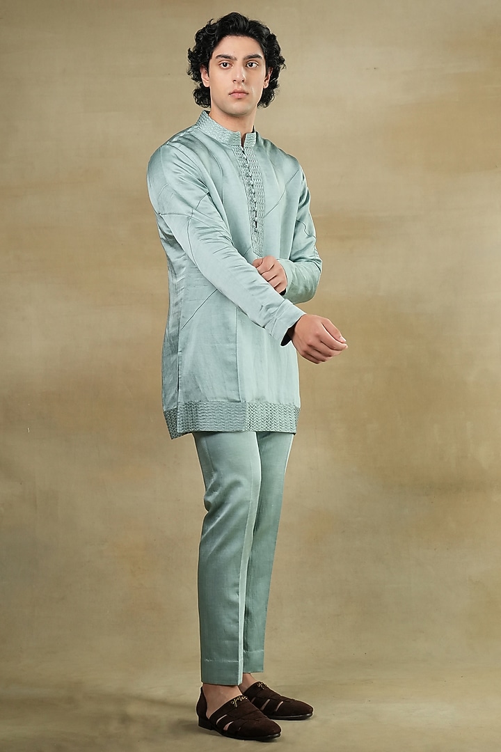 Chateau Grey Linen Silk Kurta Set by Jatin Malik at Pernia's Pop Up Shop