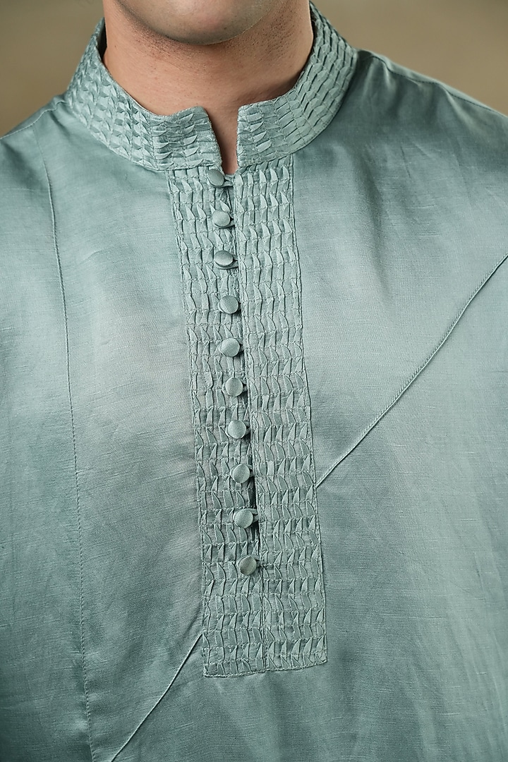 Chateau Grey Linen Silk Kurta Set by Jatin Malik at Pernia's Pop Up Shop