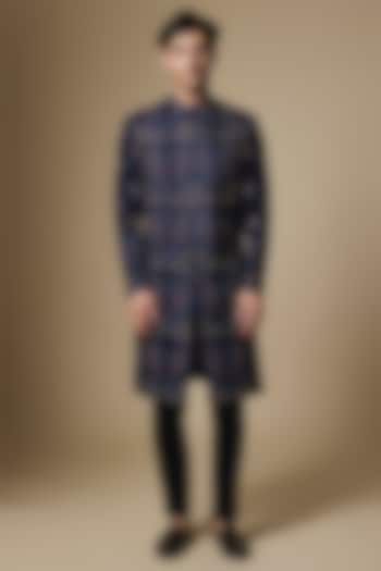 Midnight Blue Silk Groom Sherwani Set by Jatin Malik at Pernia's Pop Up Shop