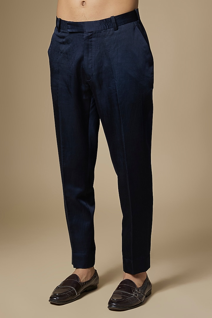 Midnight Blue Silk Groom Sherwani Set by Jatin Malik at Pernia's Pop Up Shop