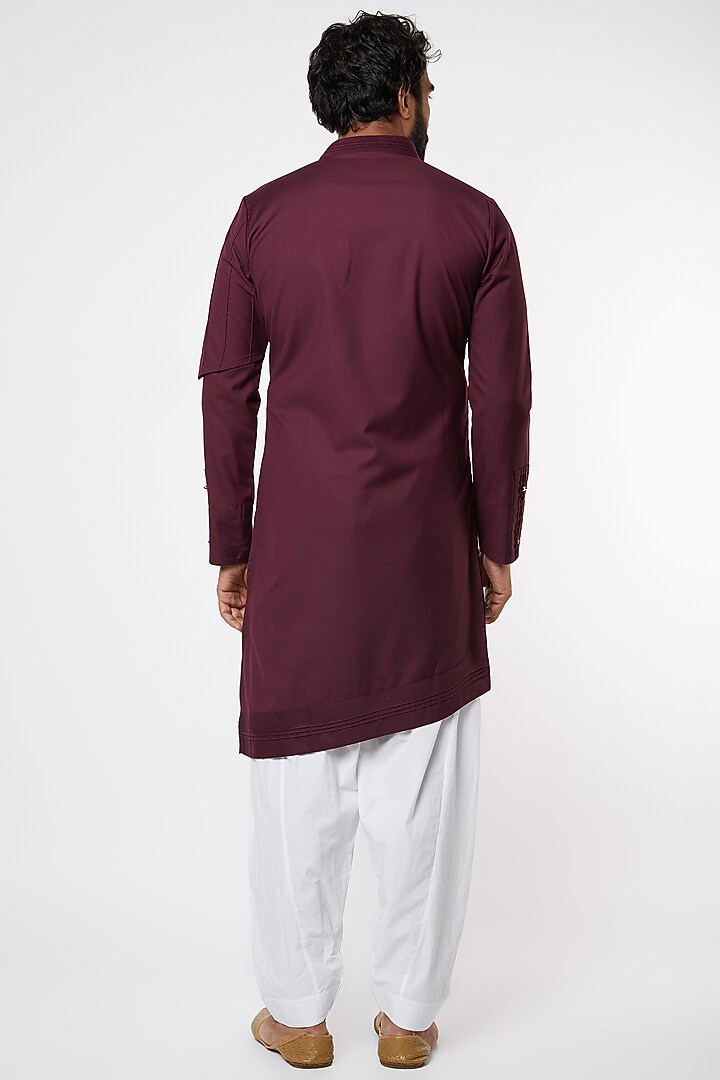 Wine Panelled Kurta Set by Jatin Malik at Pernia's Pop Up Shop