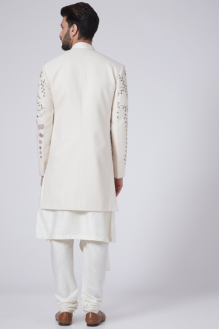 Ivory Hand Textured Kurta Set With Jacket by Jatin Malik at Pernia's Pop Up Shop