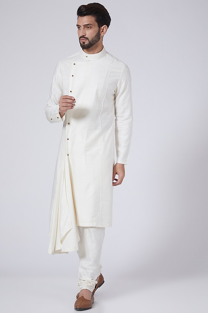 Ivory Hand Textured Kurta Set With Jacket by Jatin Malik at Pernia's Pop Up Shop