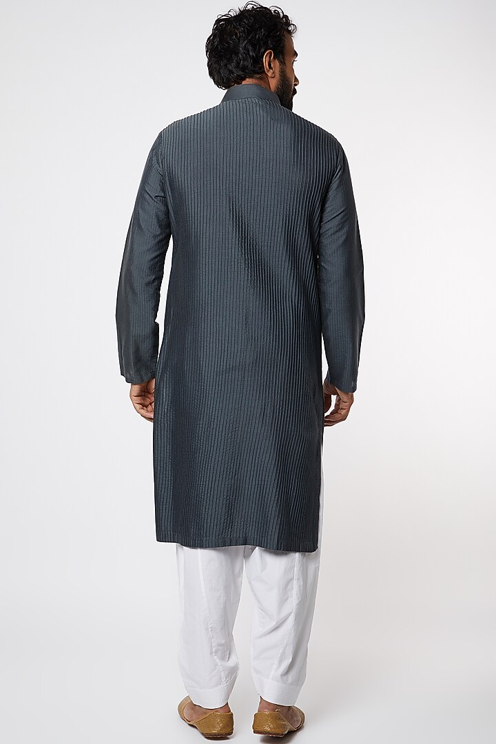 Charcoal Grey Pleated Kurta Set by Jatin Malik at Pernia's Pop Up Shop