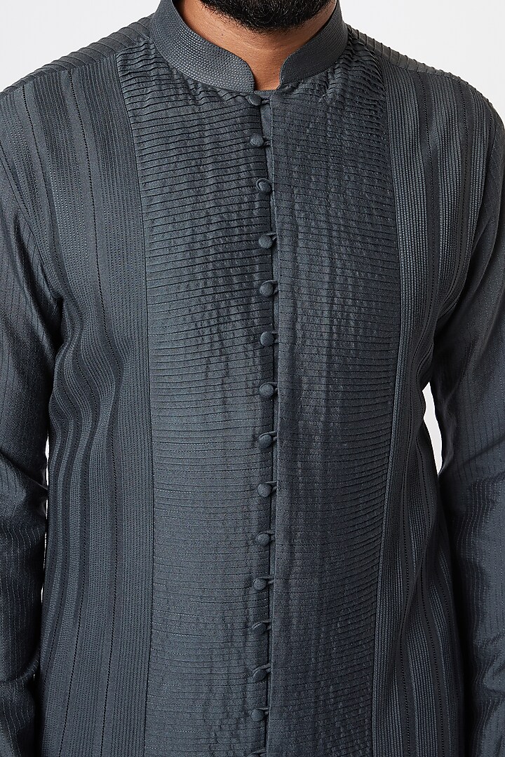 Charcoal Grey Pleated Kurta Set by Jatin Malik at Pernia's Pop Up Shop