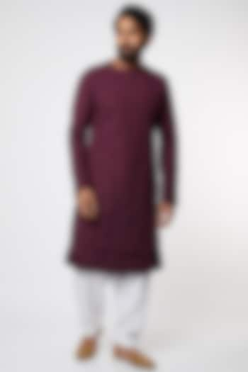 Wine Pintuck Kurta Set by Jatin Malik