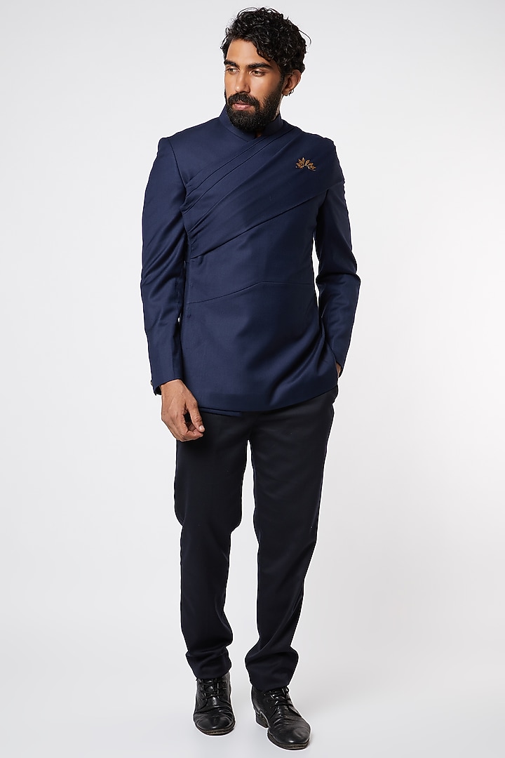 Midnight Blue Wedding Bandhgala Jacket Set by Jatin Malik at Pernia's Pop Up Shop