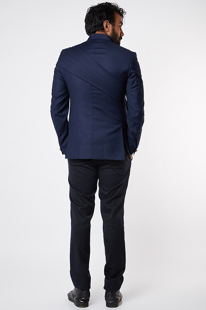 Midnight Blue Wedding Bandhgala Jacket Set by Jatin Malik at Pernia's Pop Up Shop