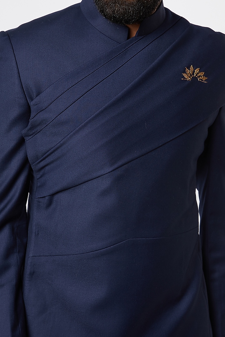 Midnight Blue Wedding Bandhgala Jacket Set by Jatin Malik at Pernia's Pop Up Shop