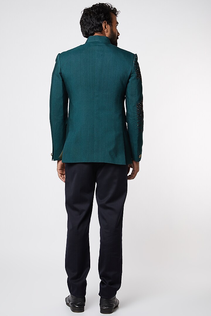 Emerald Green Embroidered Wedding Bandhgala Jacket Set by Jatin Malik at Pernia's Pop Up Shop
