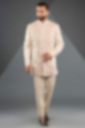 Blush Linen Silk & Crepe Bandhgala Set by Jatin Malik at Pernia's Pop Up Shop
