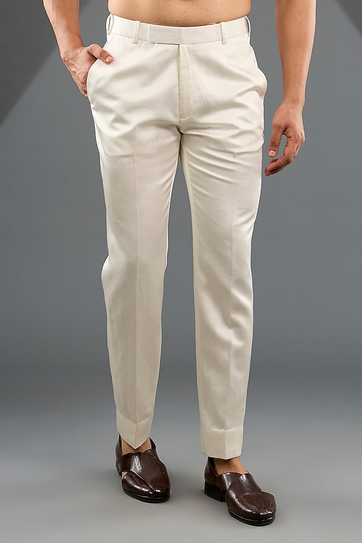 Ivory Linen Silk & Crepe Groom Indowestern Set by Jatin Malik at Pernia's Pop Up Shop