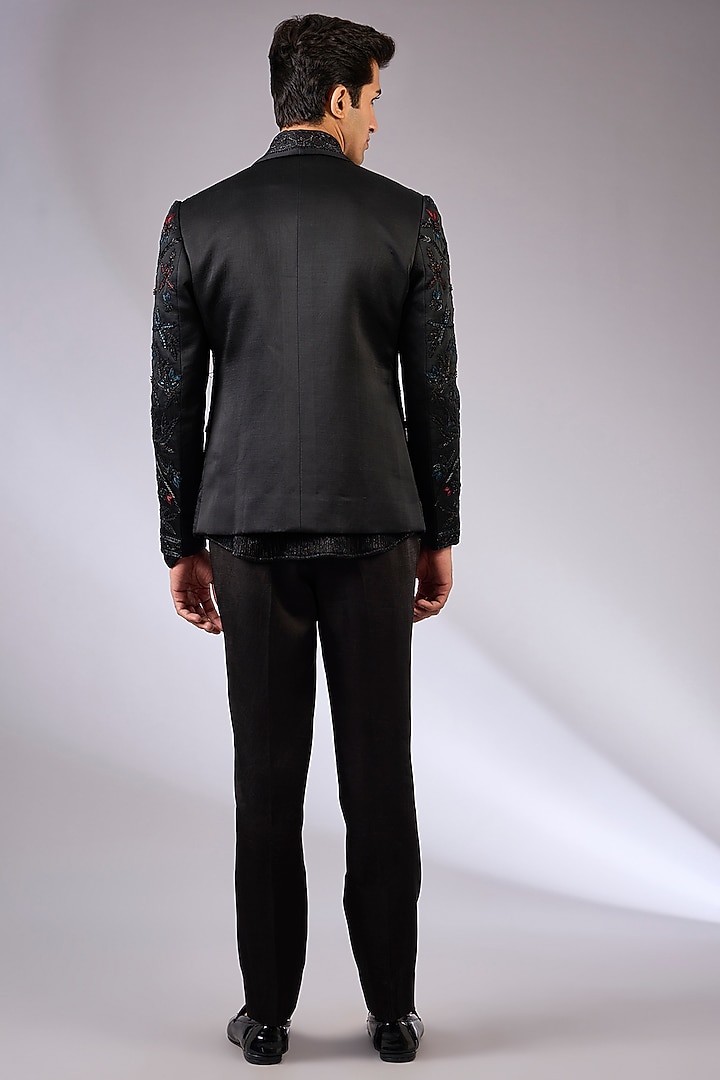 Black Linen Silk Indowestern Jacket Set by Jatin Malik at Pernia's Pop Up Shop