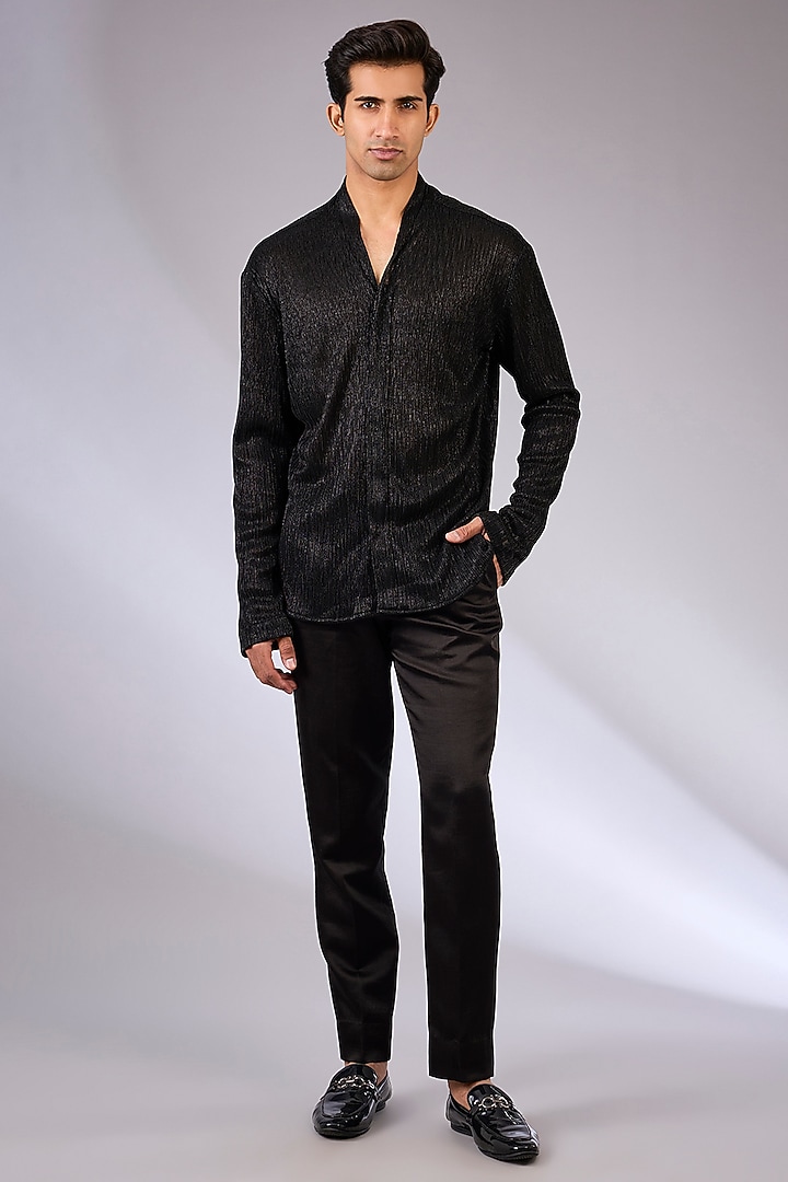Black Linen Silk Indowestern Jacket Set by Jatin Malik at Pernia's Pop Up Shop