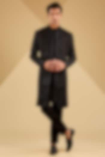 Black Linen Silk Indowestern Set by Jatin Malik at Pernia's Pop Up Shop