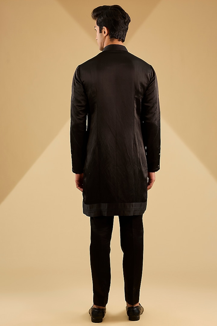 Black Linen Silk Indowestern Set by Jatin Malik at Pernia's Pop Up Shop