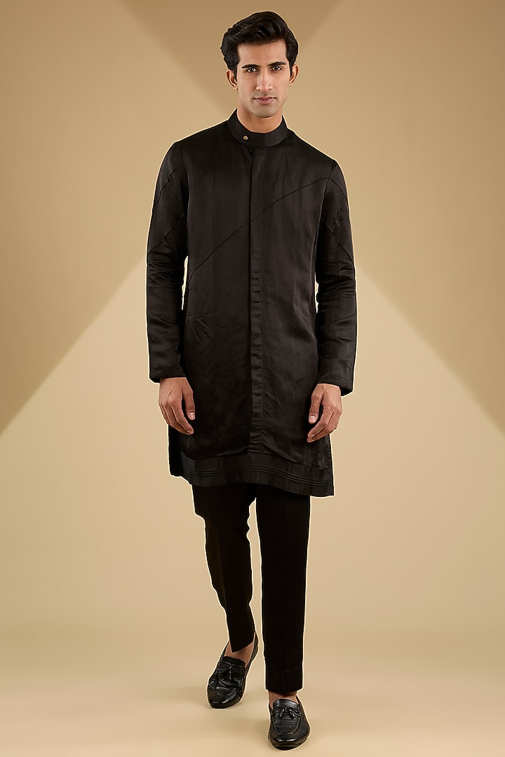 Black Linen Silk Indowestern Set by Jatin Malik at Pernia's Pop Up Shop