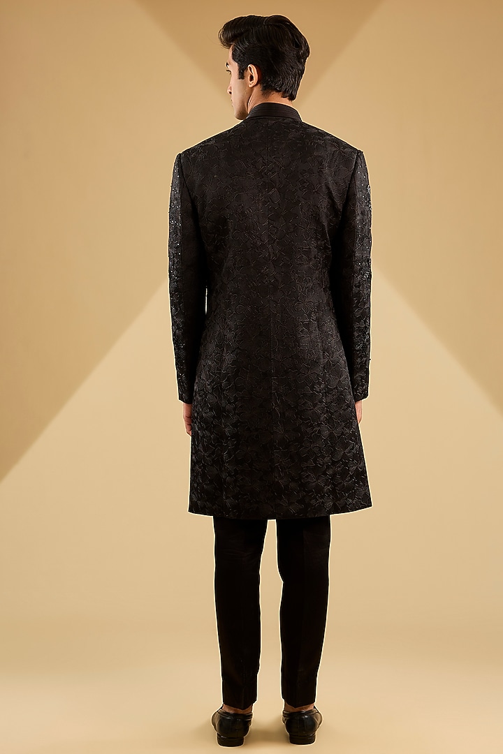 Black Linen Silk Indowestern Set by Jatin Malik at Pernia's Pop Up Shop
