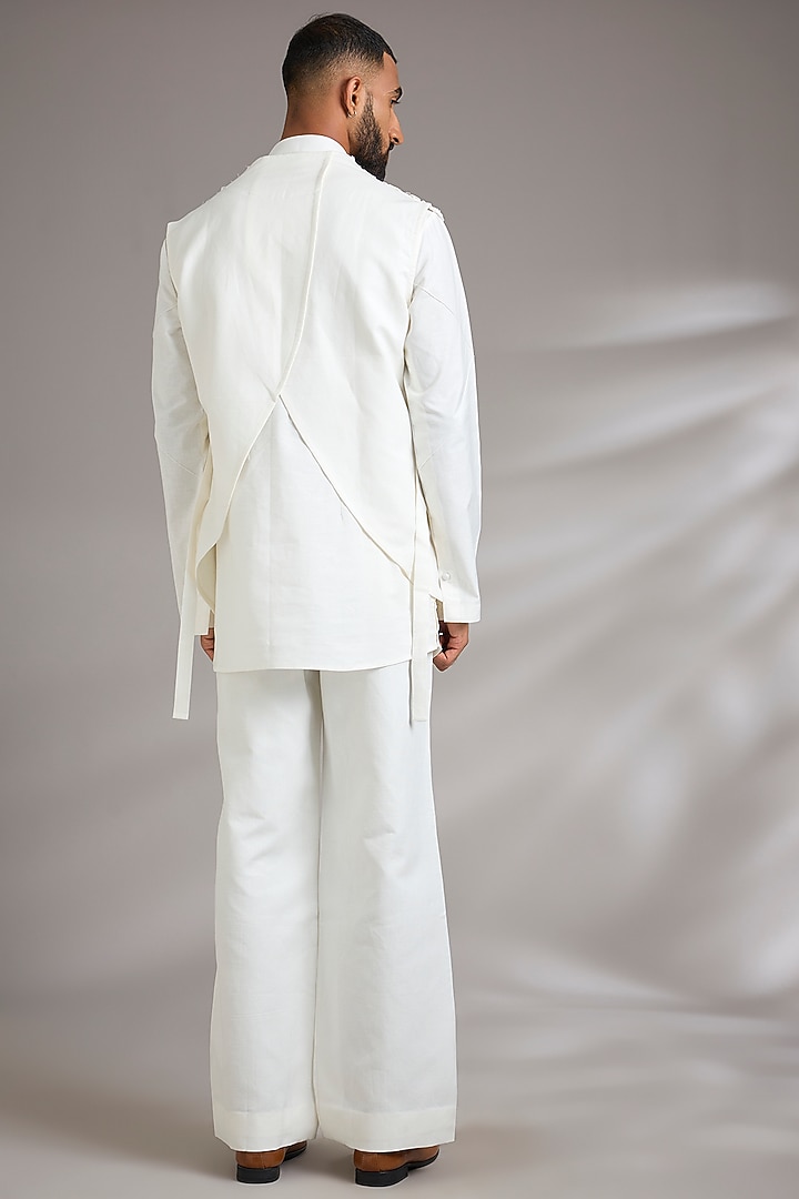 Ivory Cotton Linen Blend Shacket Set by Jatin Malik at Pernia's Pop Up Shop