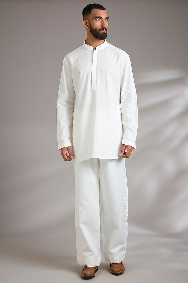 Ivory Cotton Linen Blend Shacket Set by Jatin Malik at Pernia's Pop Up Shop