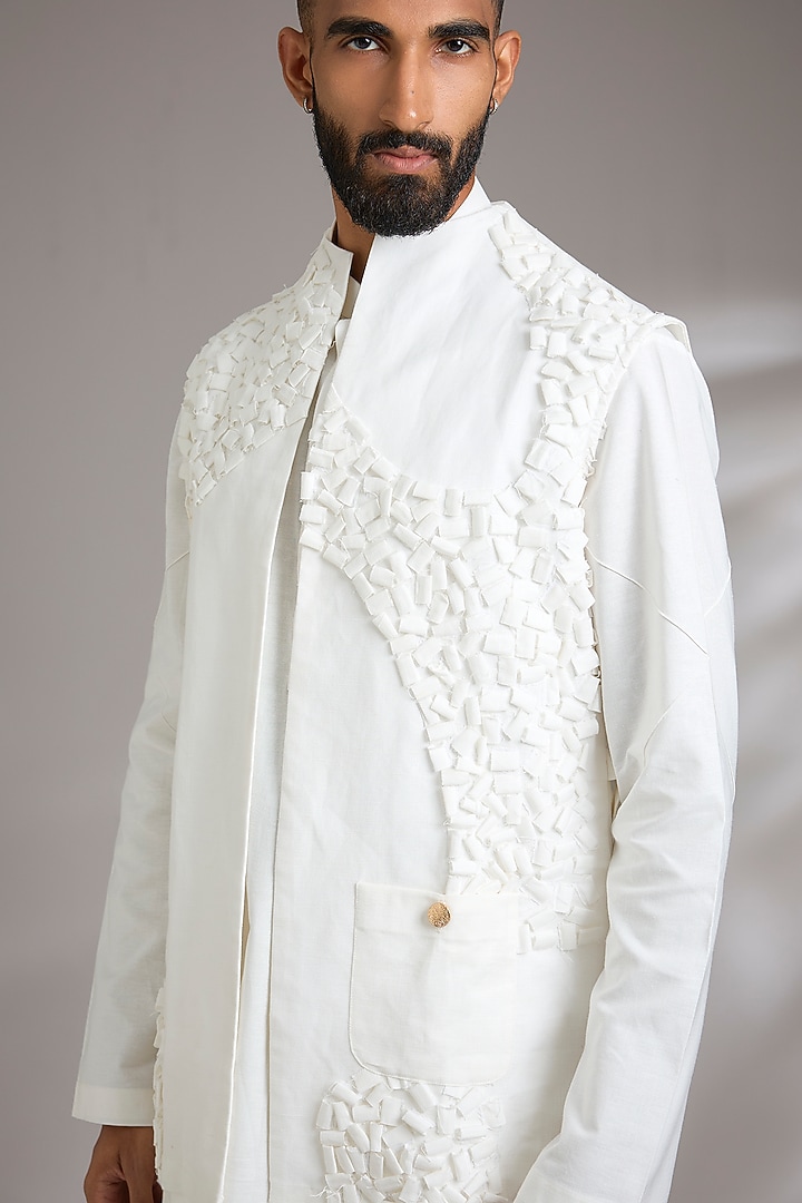 Ivory Cotton Linen Blend Shacket Set by Jatin Malik at Pernia's Pop Up Shop