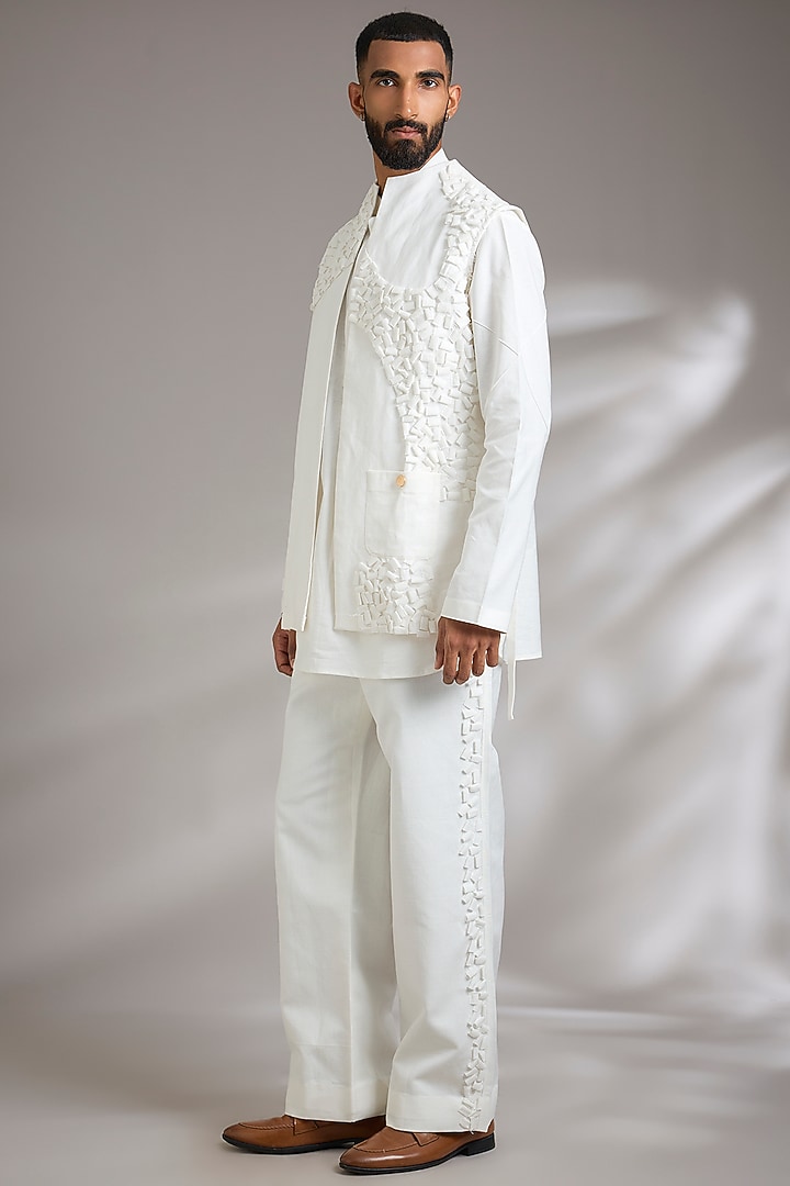 Ivory Cotton Linen Blend Shacket Set by Jatin Malik at Pernia's Pop Up Shop