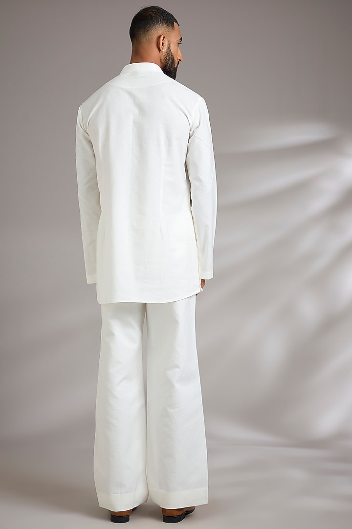 Ivory Cotton Linen Blend Shacket Set by Jatin Malik at Pernia's Pop Up Shop
