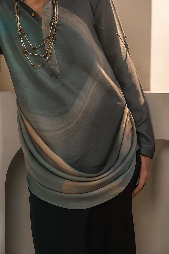 Grey Silk Crepe Draped Kurta Set by Jatin Malik at Pernia's Pop Up Shop
