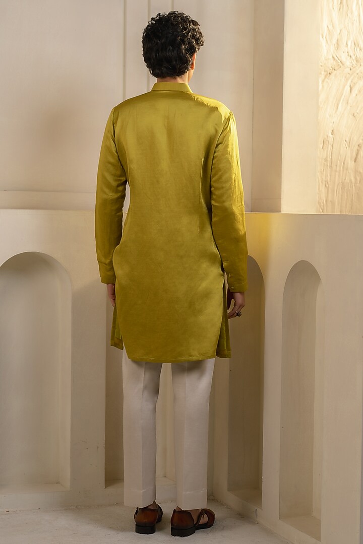 Gold Moss Linen Silk Zari Embellished Kurta Set by Jatin Malik at Pernia's Pop Up Shop