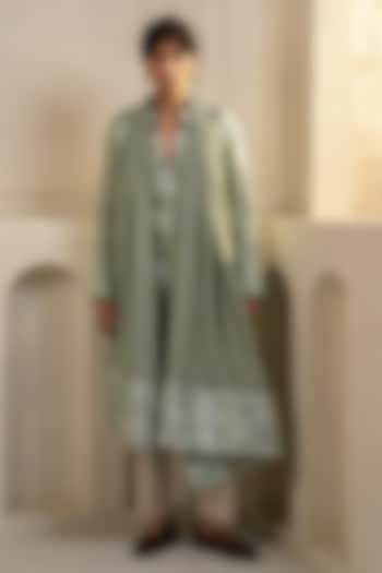 Mint Green Linen Silk Embellished Kurta Set by Jatin Malik at Pernia's Pop Up Shop