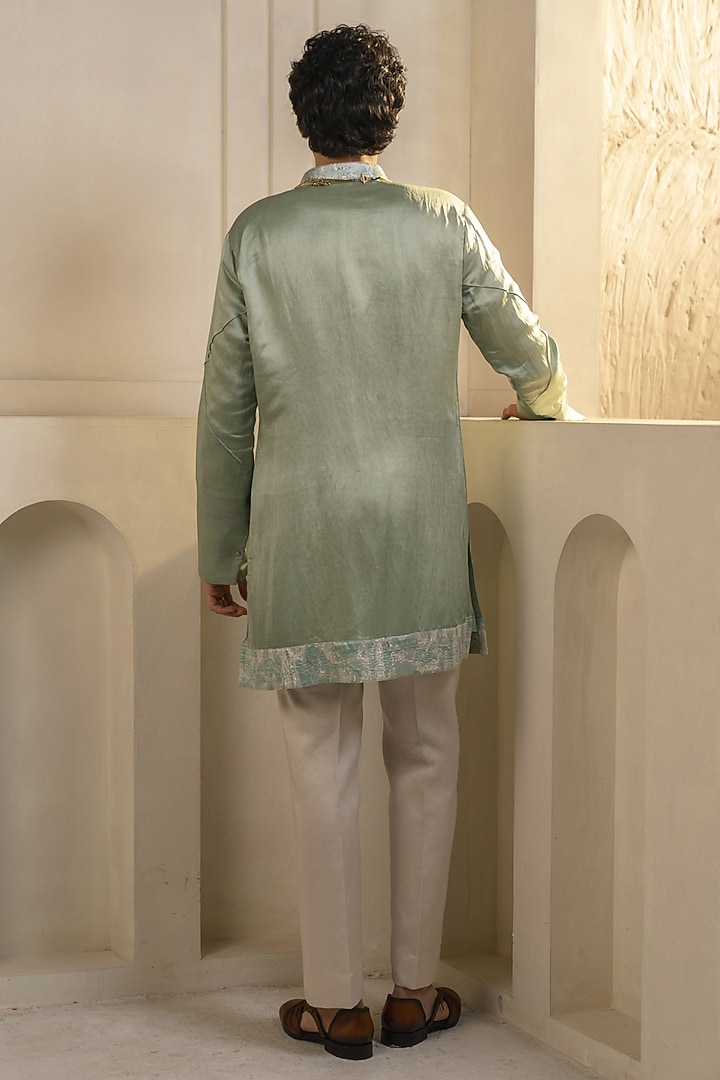 Mint Green Linen Silk Embellished Kurta Set by Jatin Malik at Pernia's Pop Up Shop
