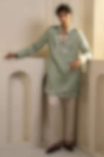 Mint Green Linen Silk Embellished Kurta Set by Jatin Malik at Pernia's Pop Up Shop